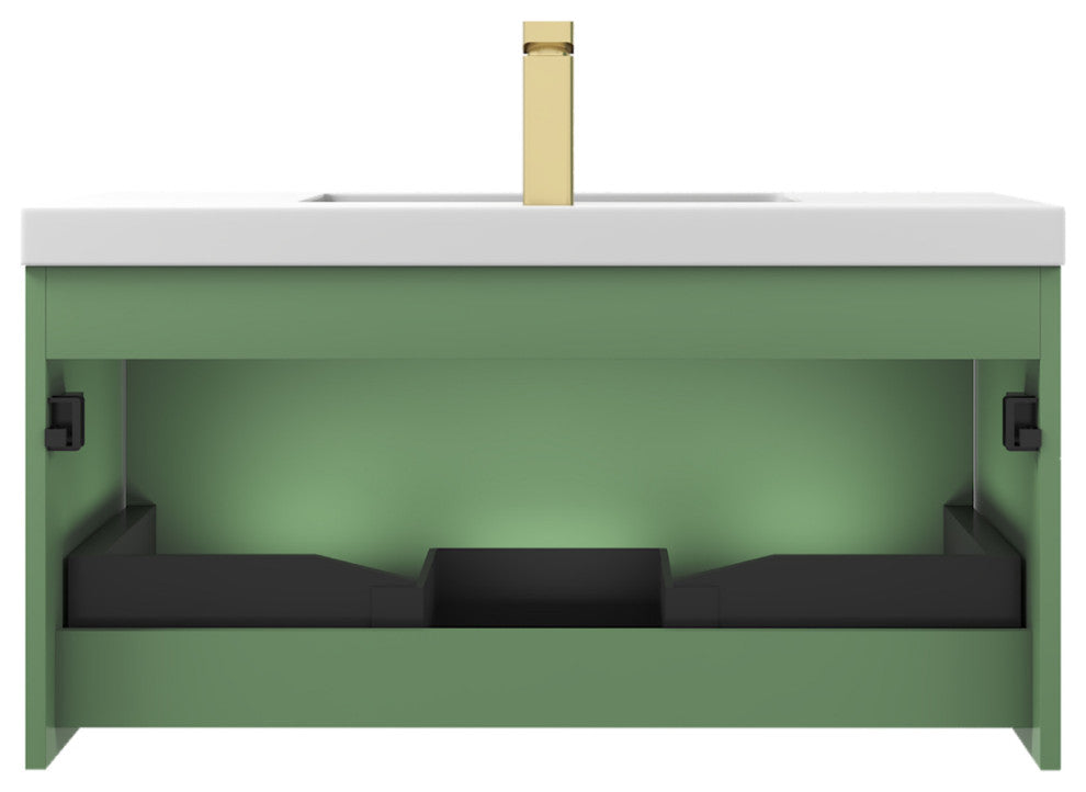 Floating Bathroom Vanity with Sink, Wall Mounted Vanity, Green, 36" W/ Sink