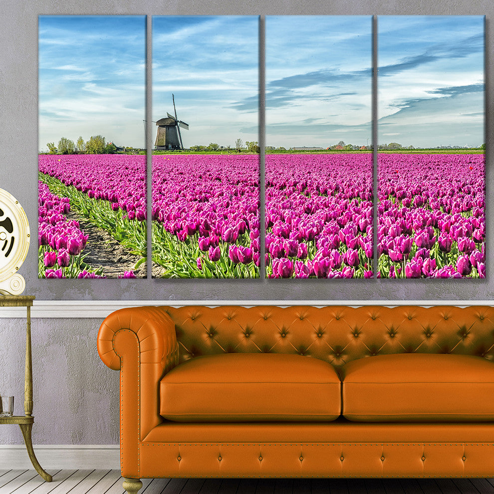 Traditional Holland Countryside, Landscape Canvas Art Print, 48"x28", 4 Panels
