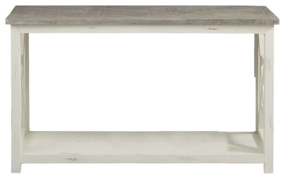 Benzara UPT-262891 Sofa Console Table With xShape Side Panels, White & Brown
