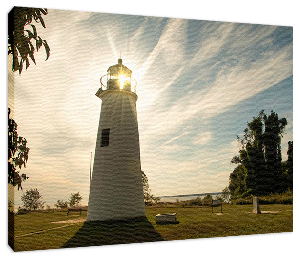 Turkey Point Lighthouse with Sun Flare Horizontal Canvas Prints, 16" X 20"
