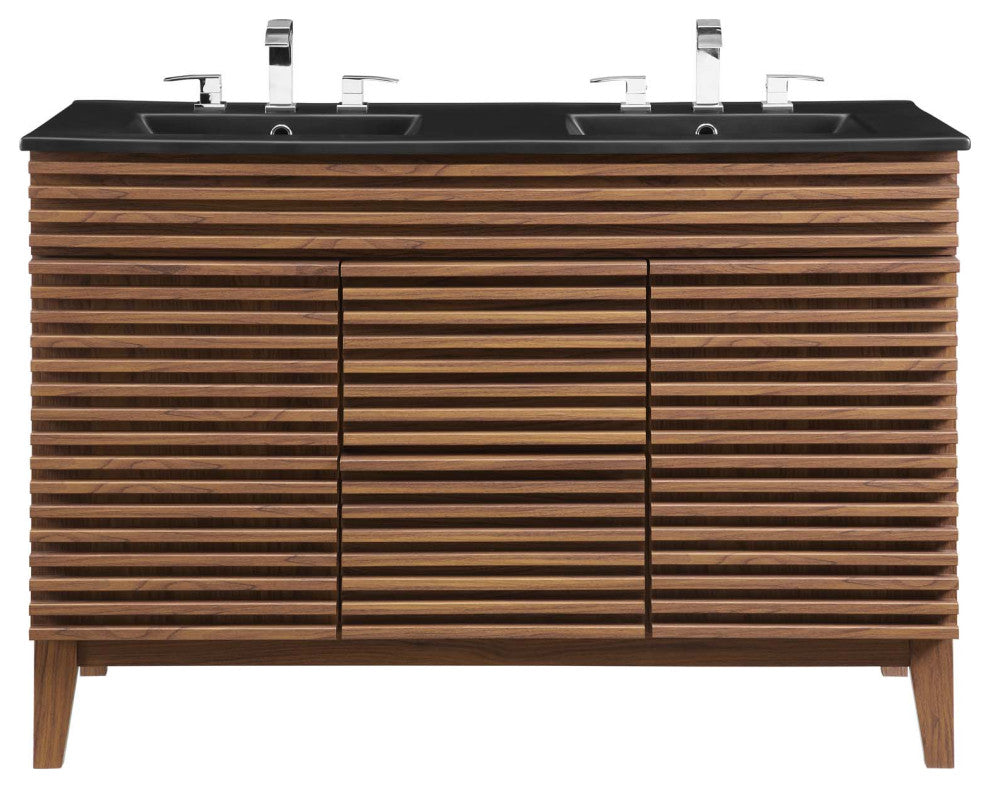 Render 48" Double Sink Bathroom Vanity Walnut Black -5381