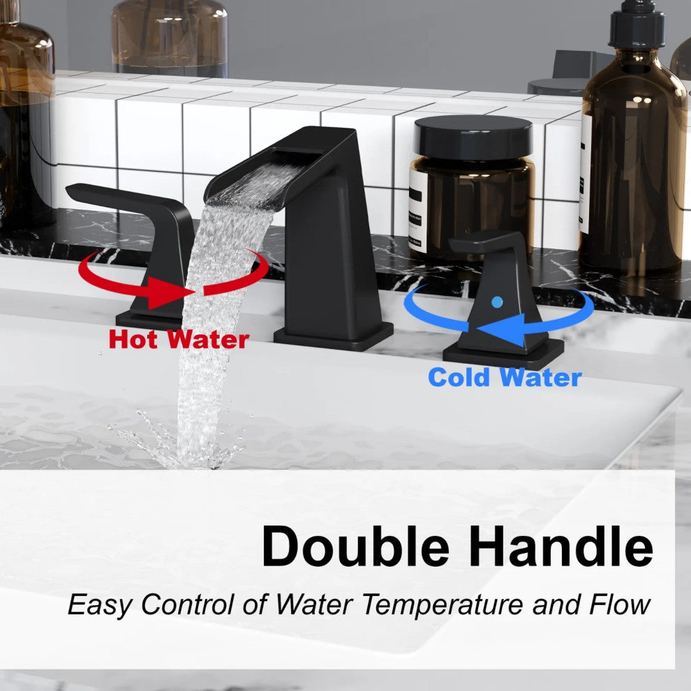 CASAINC 6-12in Bathroom Sink Faucet 2 Handle Centerset for 3 Hole with Drain Kit, Matte Black