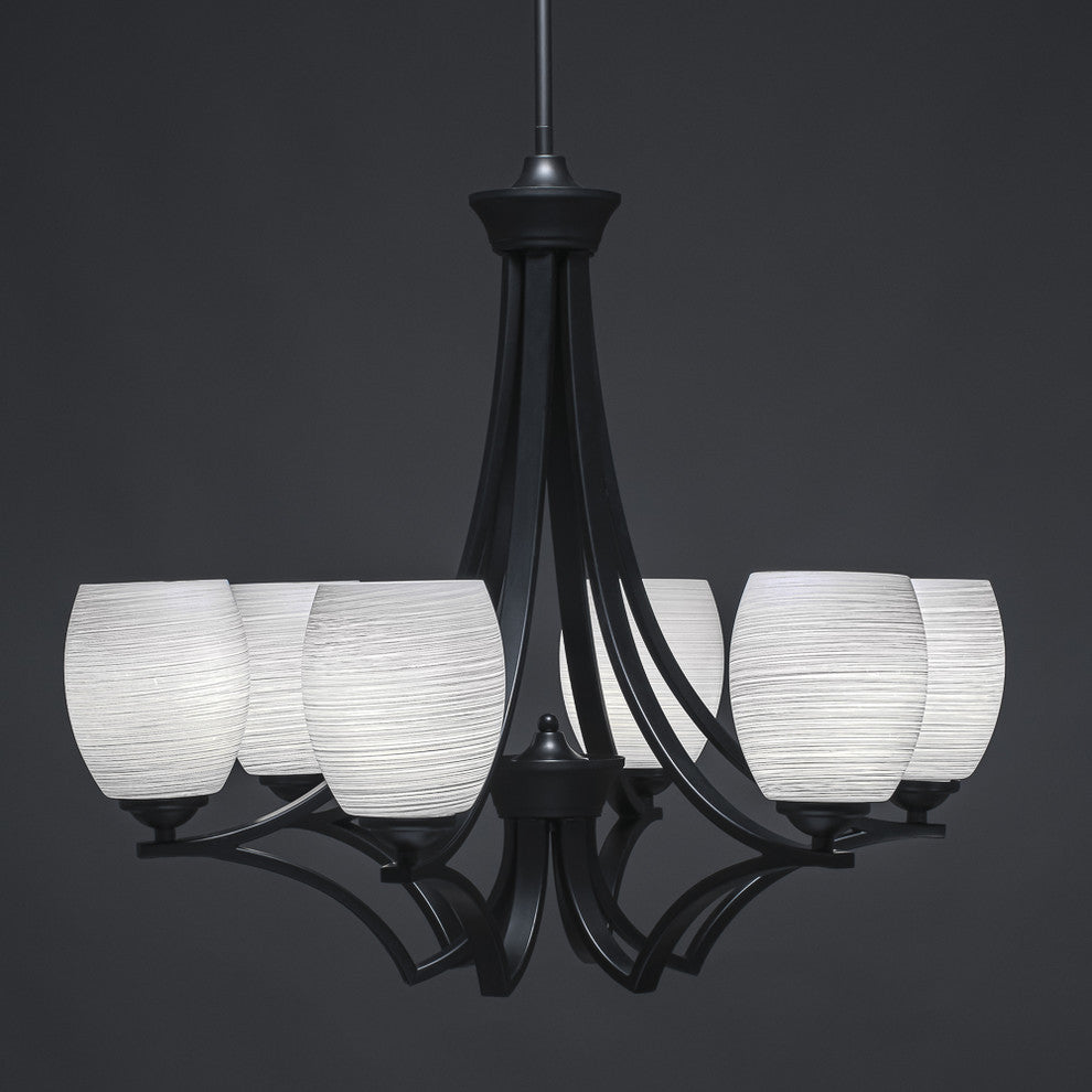 Zilo 6 Light Chandelier, Matte Black, 5" White Linen Glass