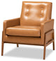 Yivi Mid-Century Tan Faux Leather and Walnut Brown Wood Lounge Chair