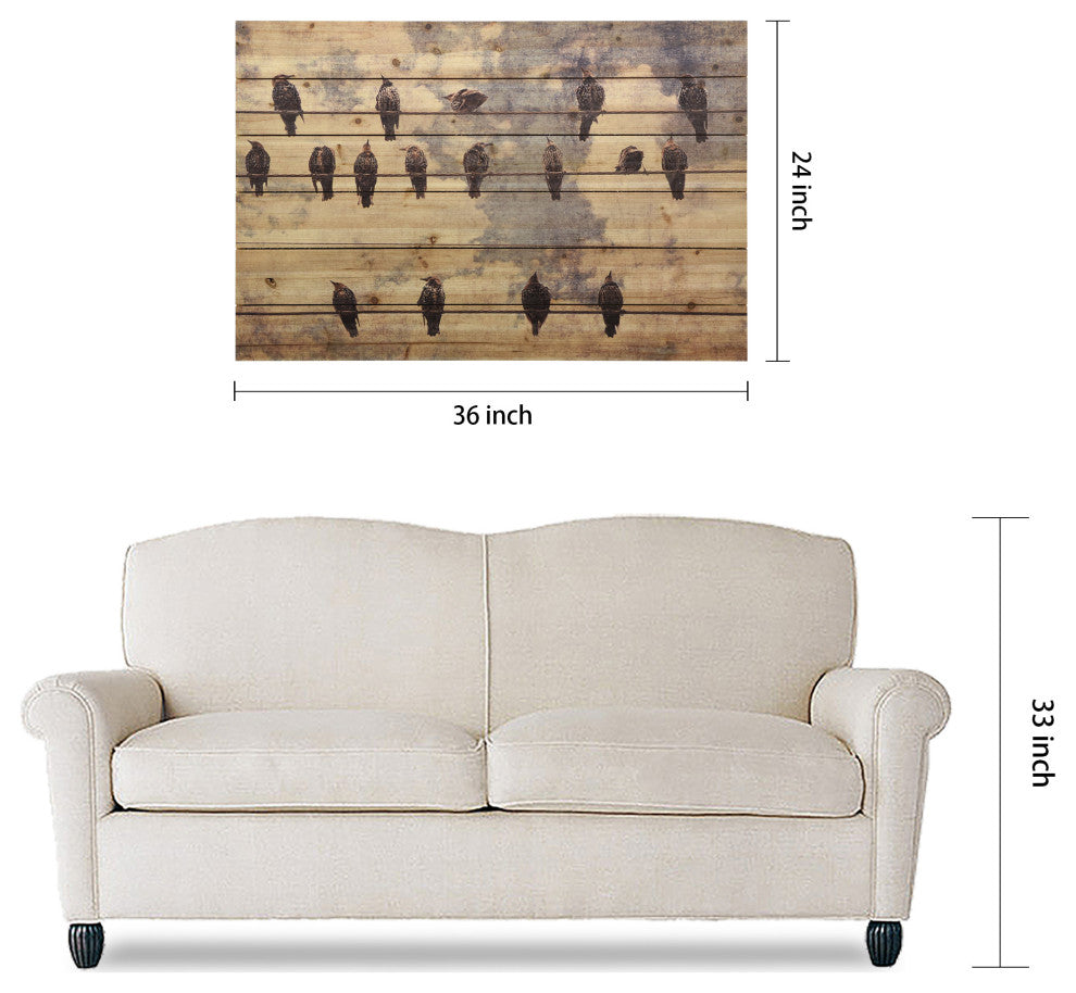Wired Birds Digital Print on Solid Wood Wall Art