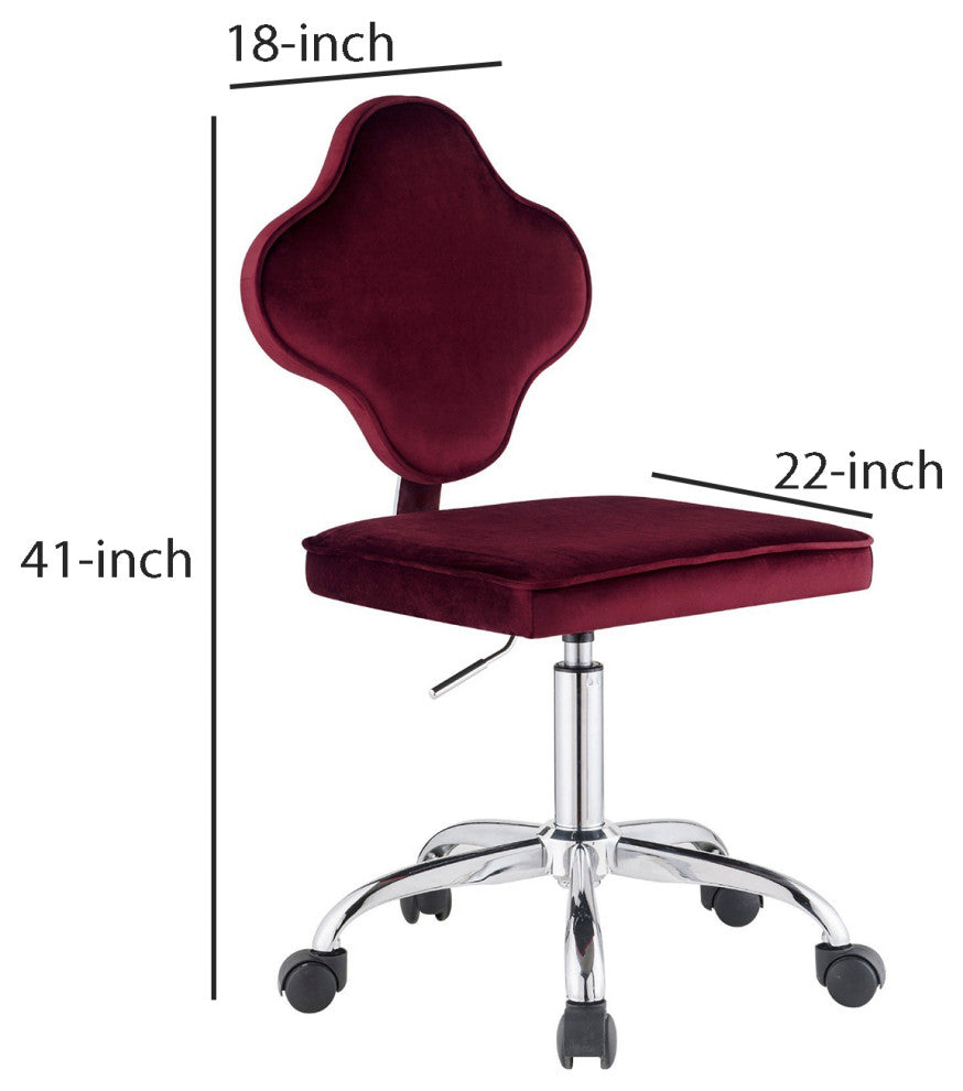 Benzara BM250204 Office Chair With Leaf Shape Back and Metal Star base, Red