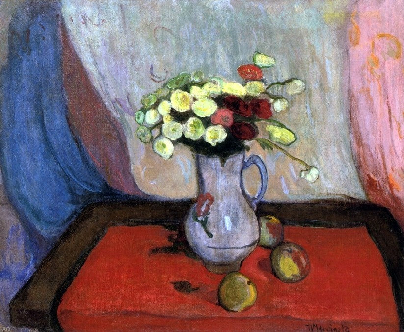 Wladyslaw Slewinski Vase of Flowers With Three Apples Wall Decal
