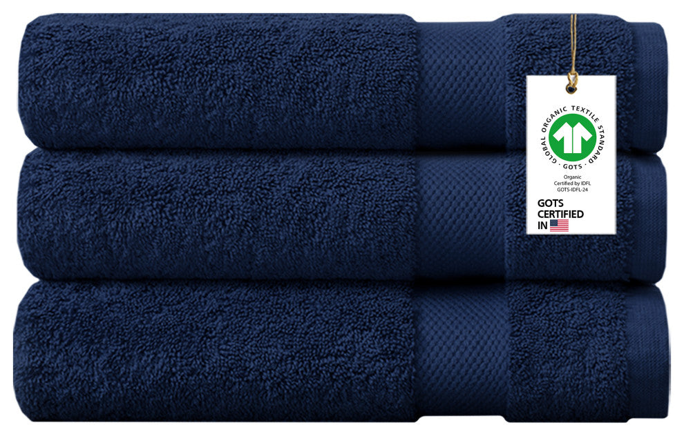 Organic Cotton 650 GSM Plush Feather Touch Quick Dry Bath Sheet, Insignia Blue, Pack of 3