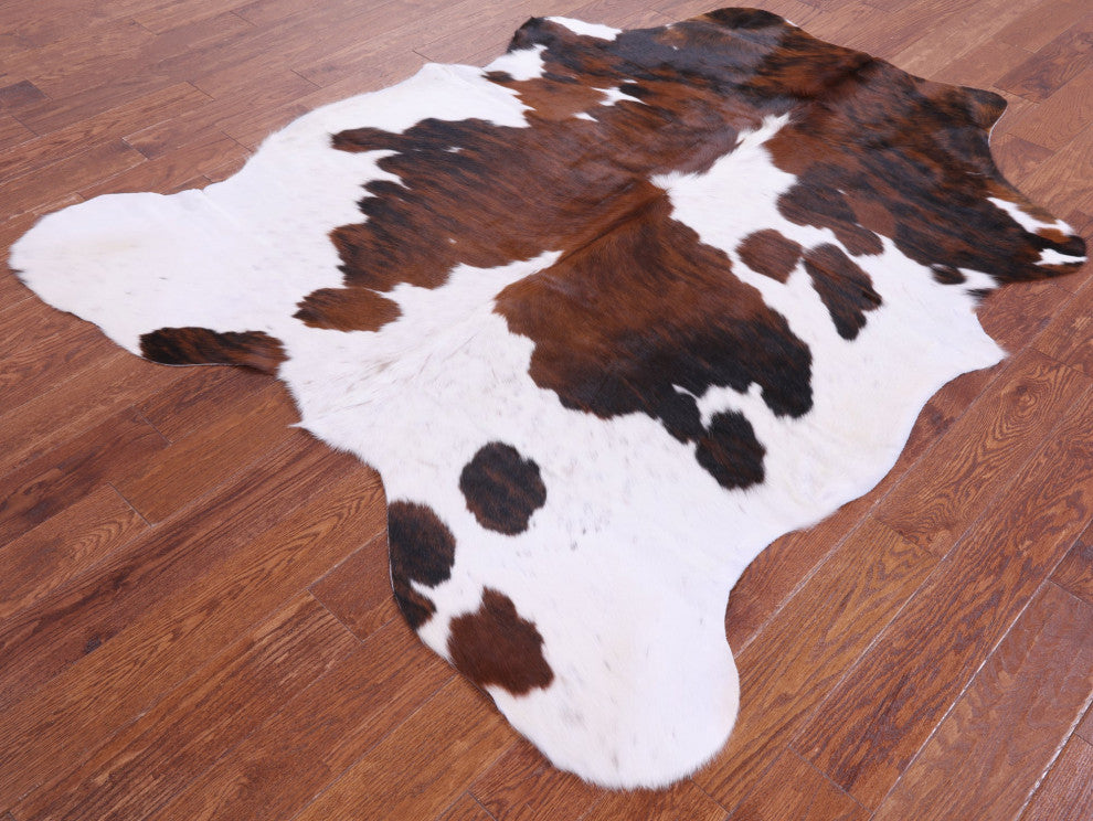 6' 8" X 5' 7" Brown and White Natural Cowhide Rug C1812