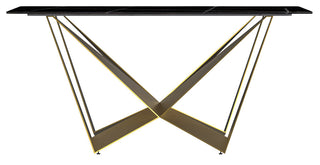 LeisureMod Nuvor Dining Table With Rectangular Top and Gold Steel Base, Black/Gold, 55 Inch