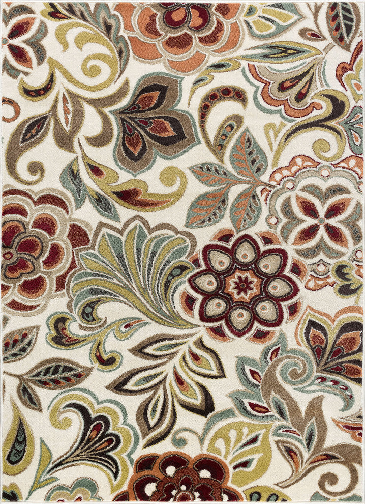 Dilek Transitional Floral Area Rug, Ivory, 5'3'' X 7'3''