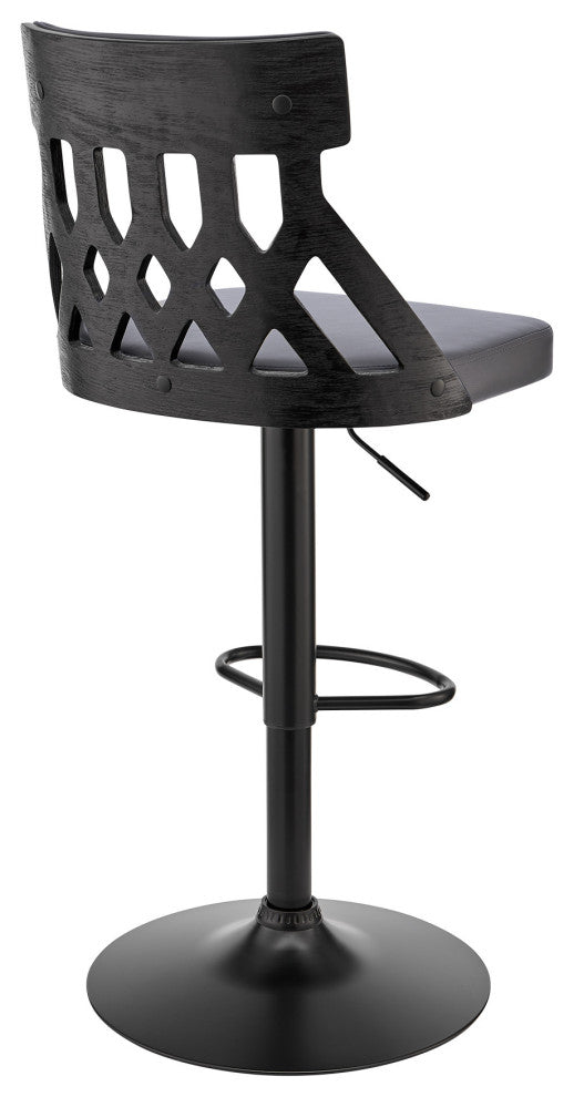 Adjustable Gray Faux Leather and Black Lattice Bar Stool