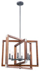 Rustic Wood In Burnt Brown Color 6-Light Pendant, No Bulbs