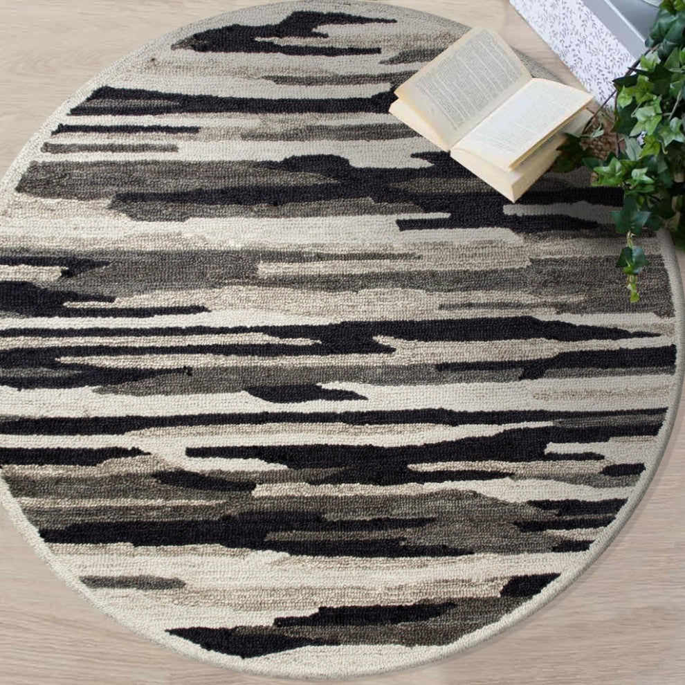 4" Round Black and Gray Camouflage Area Rug