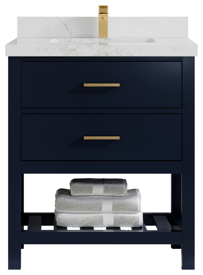 Parker 30 Single Sink Bath Vanity in Navy Blue  2" Calacatta Nuvo