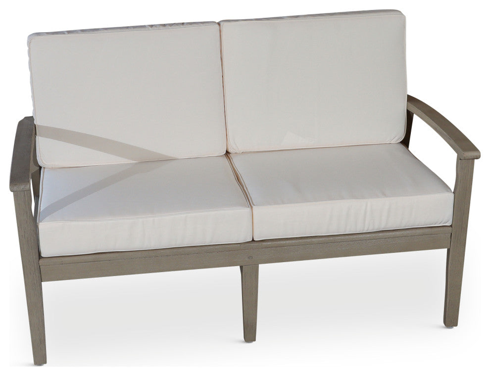 DTY Outdoor Living Longs Peak Eucalyptus Loveseat w/ Cushion, Driftwood Gray, Cr