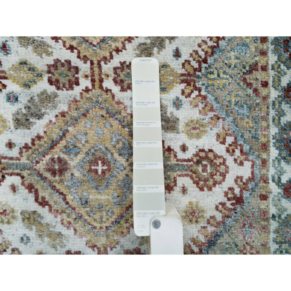 Ivory All Wool Rosettes Border XL Runner Sustainable Oriental Rug 2'6"x14'1"
