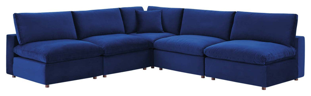 Sectional Sofa Set, Velvet, Blue Navy, Modern, Living Lounge Hotel Hospitality