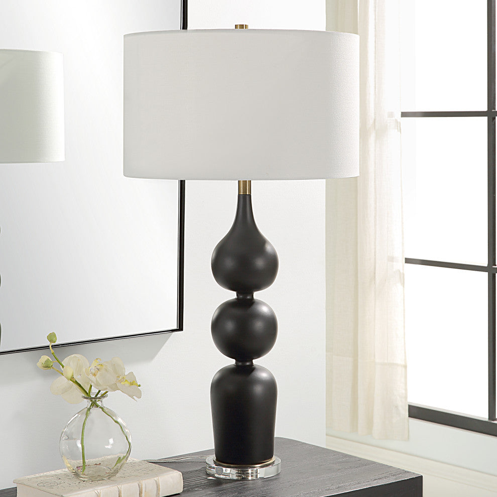 Curvy Matte Black Stacked Spheres Table Lamp 33 in Sleek Contemporary White