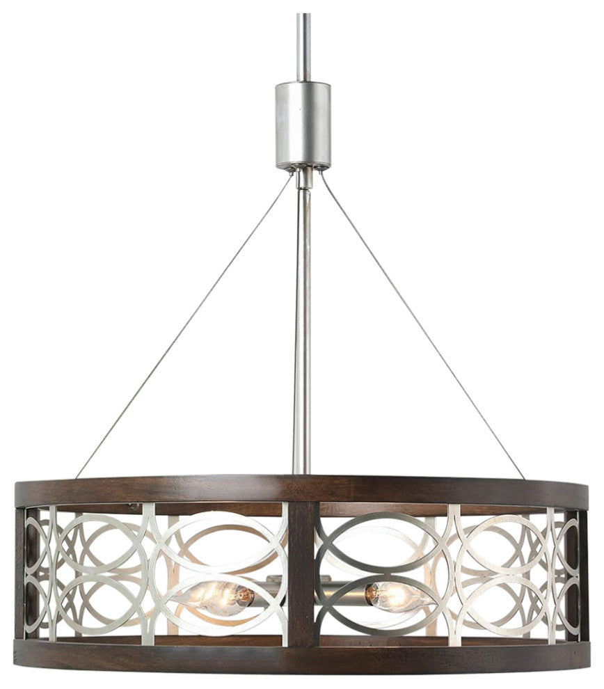 4 Light Farmhouse Dining Chandelier Drum Round Pendant Light With Chrome Finish