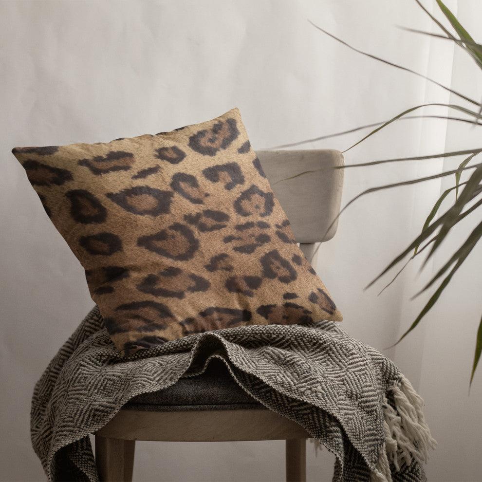 Plutus Brown Jaguar Faux Fur Luxury Throw Pillow, Brown, 26" x 26"