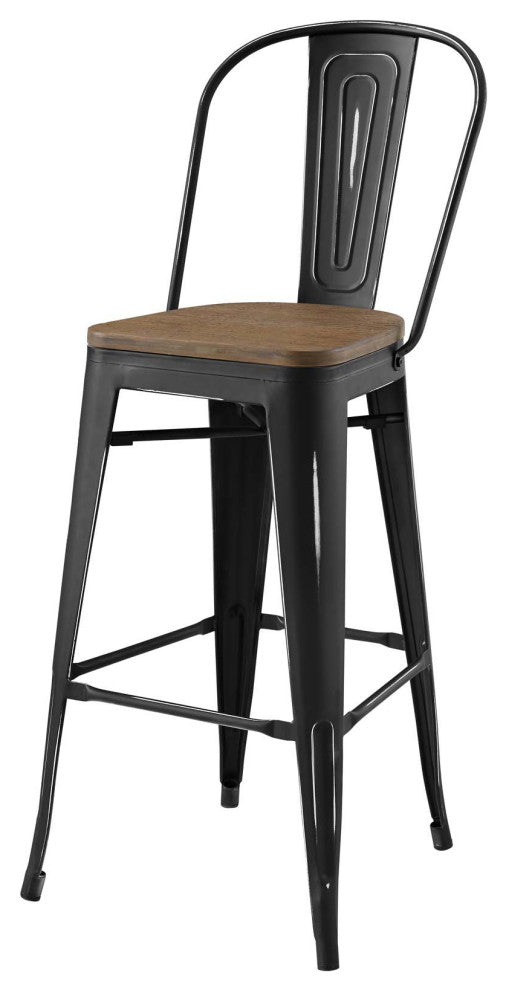 Bar Stool Chair Barstool, Set of 2, Wood, Metal, Black, Modern, Bar Pub Bistro