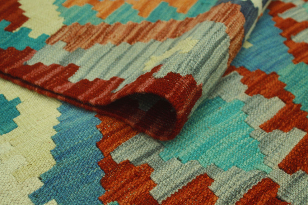 Sangat Kilim Abdulker Burgundy/Blue Runner, 2'10x12'6