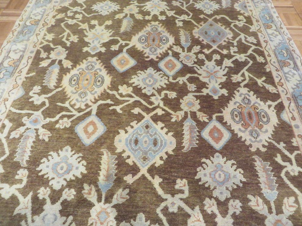 6"x9" Hand-Knotted Brown Fine Turkish Oushak Oriental Rug Vegetable Dyes