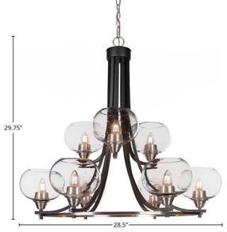 Paramount 9-Light Chandelier, Matte Black & Brushed Nickel, 7" Clear Bubble