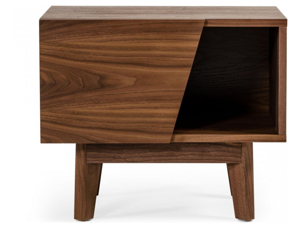 Mid Century Walnut Light Brown Nightstand With One Drawer and One Shelf