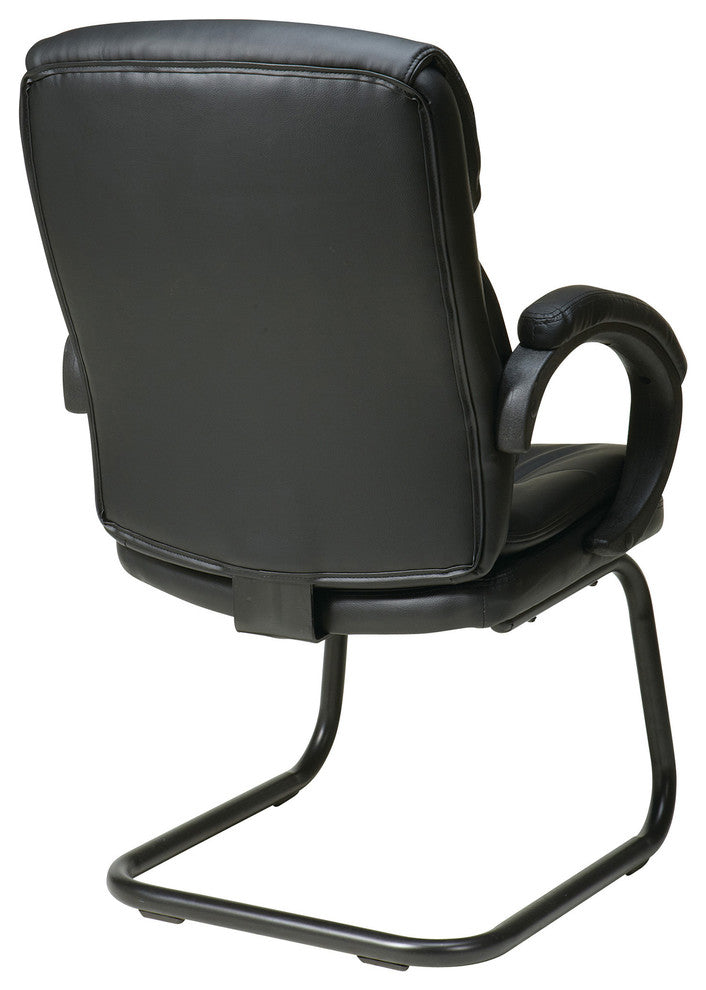 Bonded Leather Visitors Chair With Padded Arms and Sled Base