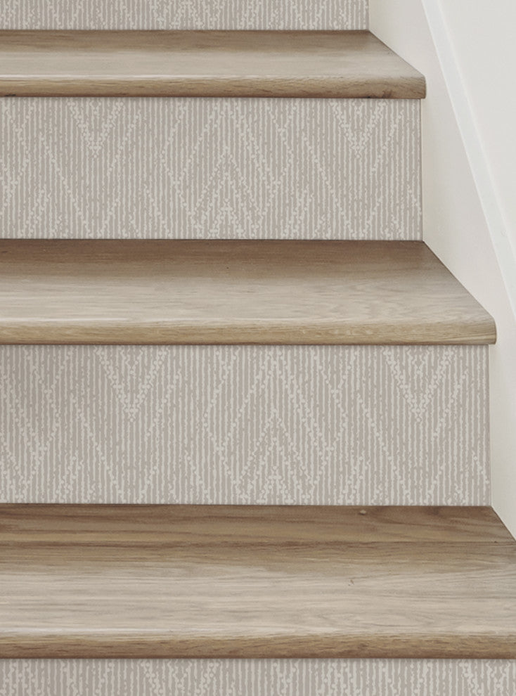 Woven Look Mixed Chevron Peel and Stick Stair Riser Strips, Warm Grey, 48"w X 7"h, 6 Pack