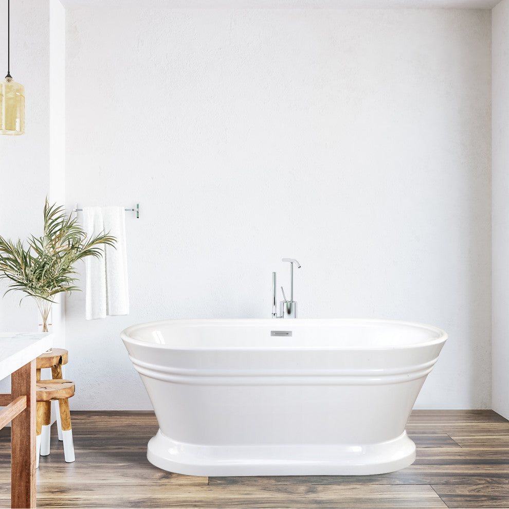 Solace Freestanding Soaking Acrylic Bathtub, 59"