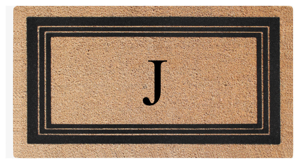 A1HC Natural Coir Monogrammed Triple Border Flock Durable Doormat, 18"x30", J
