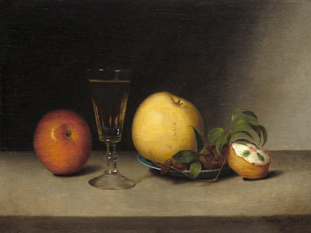 Tile Mural Still Life Wine Apple Raisins and Cake, 6"x8", Glossy