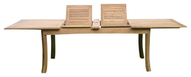 9-Piece Outdoor Teak Dining Set: 117" Rectangle Table,8 Alps Stacking Arm Chairs
