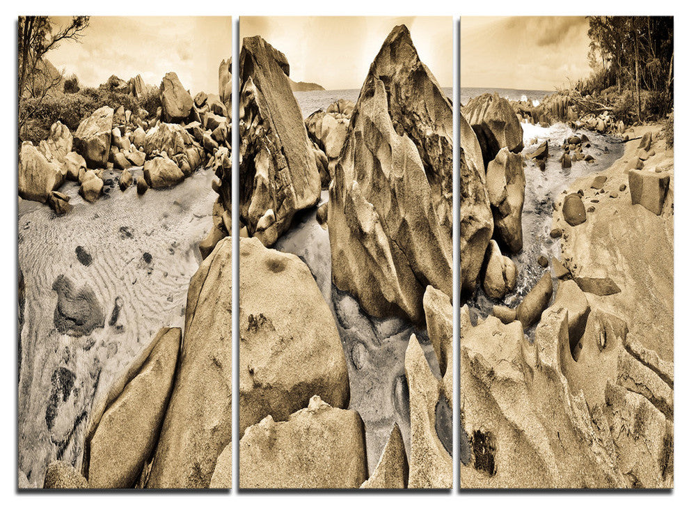 "Rocky Praslin Seychelles Panorama" Metal Wall Art, 3 Panels, 36"x28"
