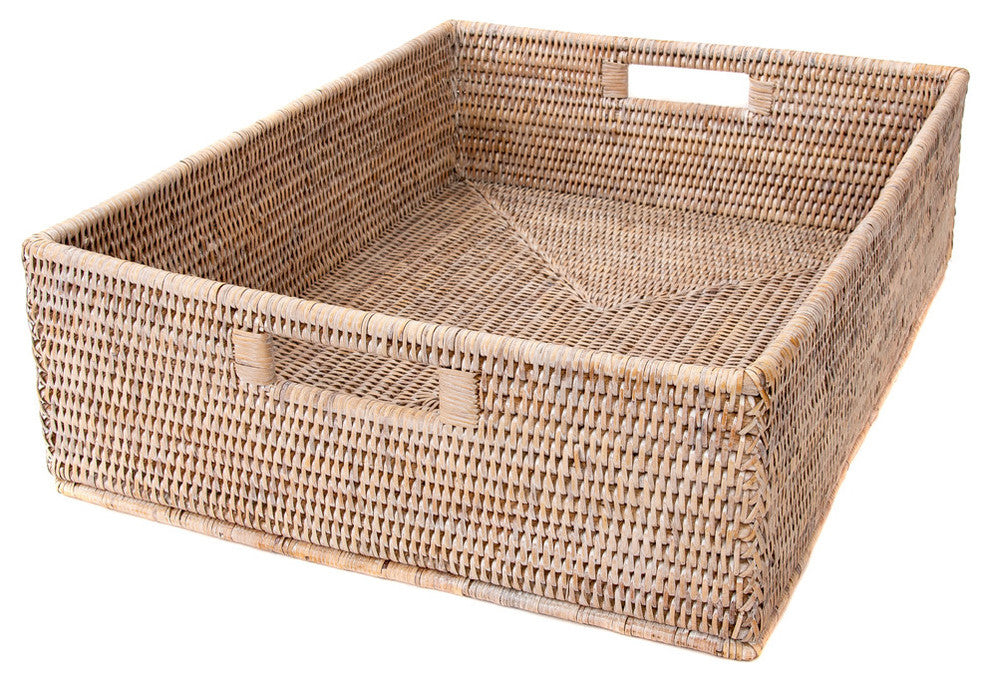 Artifacts Rattan™ Rectangular Basket with Cutout Handles, White Wash, 20"x16"x6"