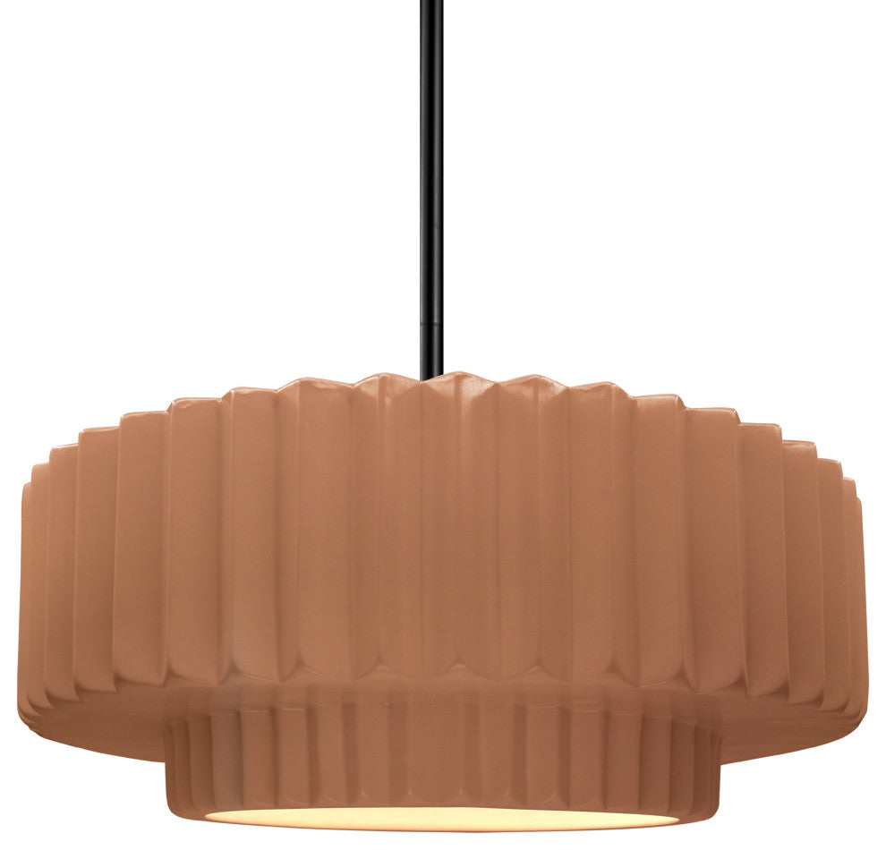 Radiance Medium Tier Pleated Pendant, Adobe Frame, Black, LED, Rigid Stem Kit