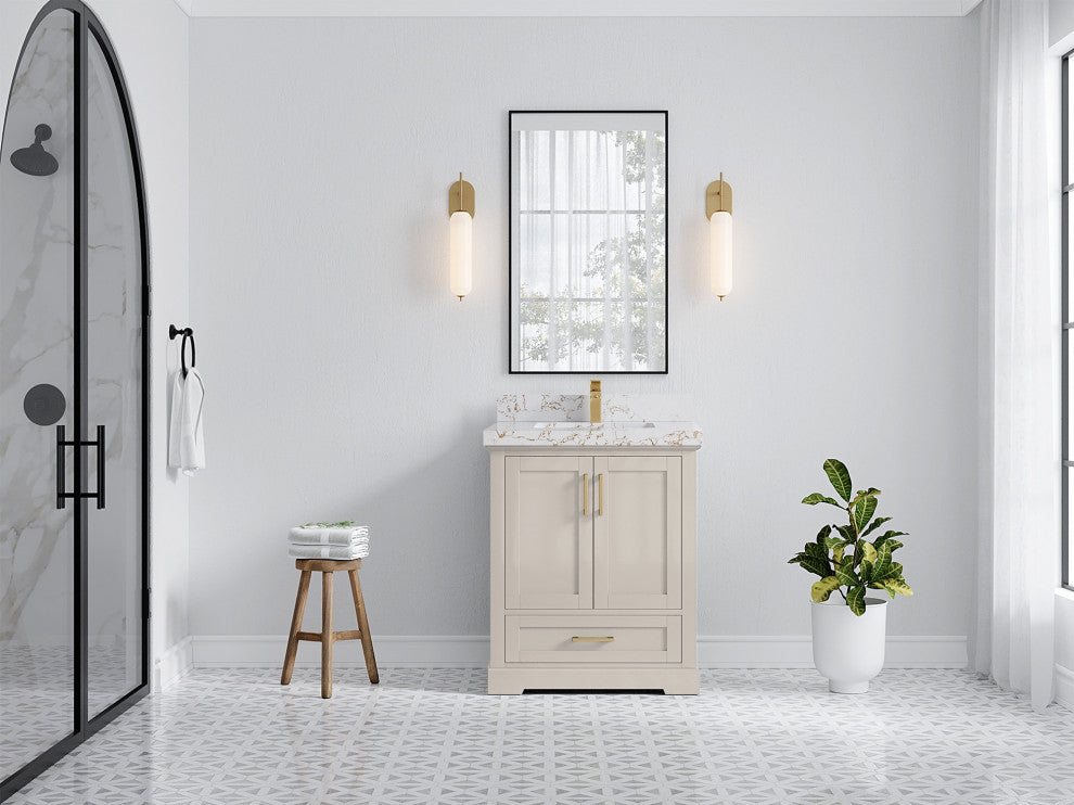 Boston 30" Single Sink Bath Vanity in Fine Grain 2" Viola Gold