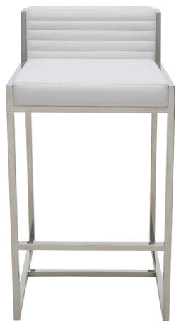 Zola Leather Counter Stool with Stainless Steel Frame, White