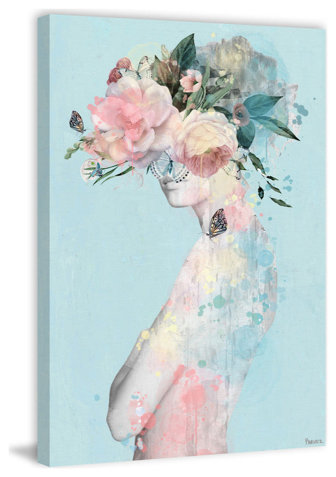 "Flower and Butterflies" Painting Print on Wrapped Canvas, 20"x30"
