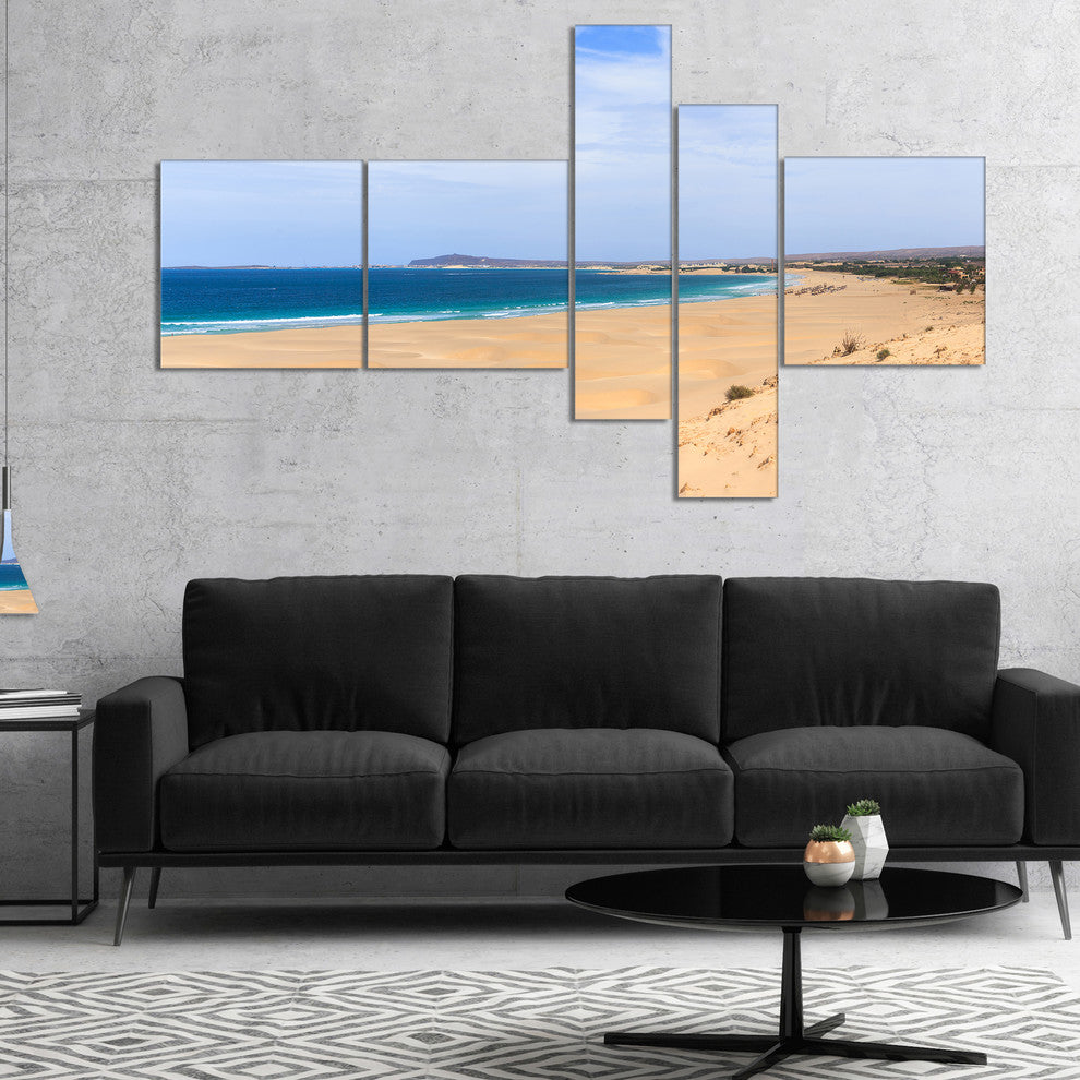 Sea and Clouds in Blue Sky, Seashore Canvas Art Print, 60"x32", 5 panels