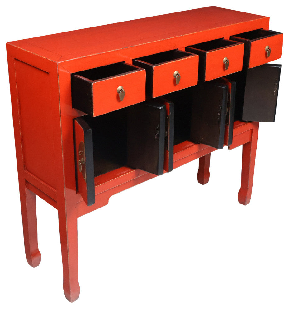 Chinese Console Lacquer Lady Chest, Red