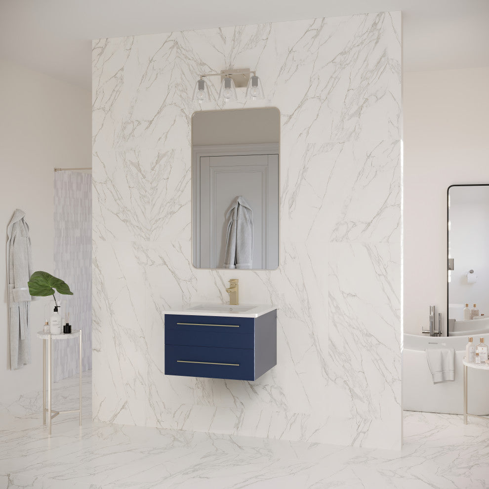 Fresca Lucera 24" Modern Royal Blue Wall Hung Cabinet, Top and Undermount Sink