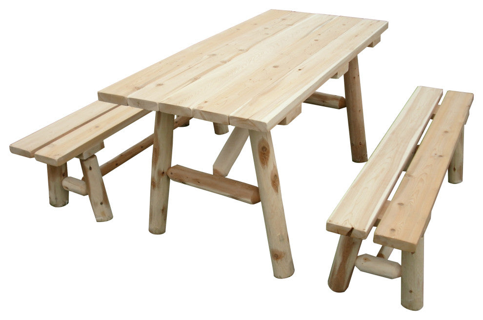 White Cedar Log Picnic Table With 2 Benches, 5 Foot