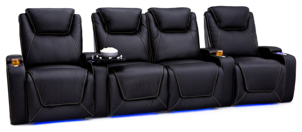 Seatcraft Pantheon Home Theater Seating, Black, Row of 4 With Loveseat
