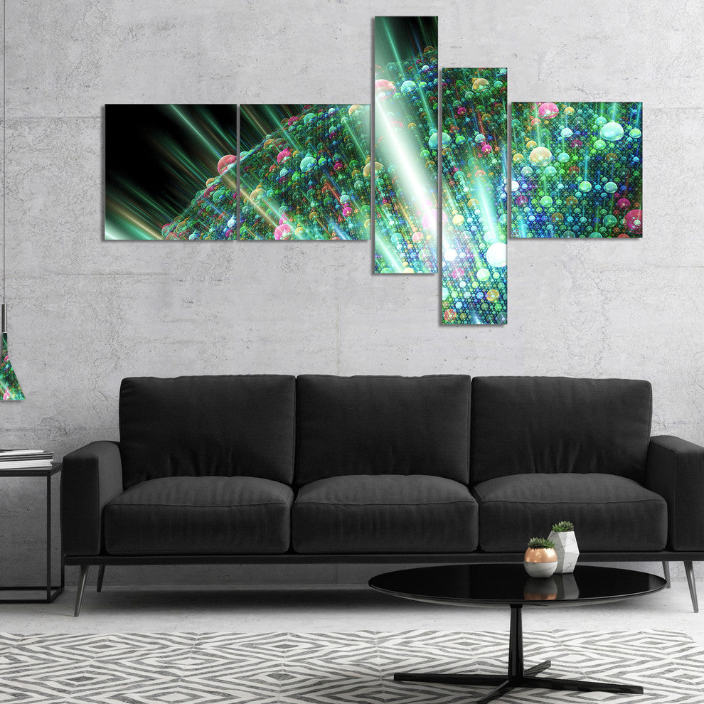 Bright Blue Solar Bubbles Planet, Abstract Canvas Wall Art, 60"x32", 5 panels