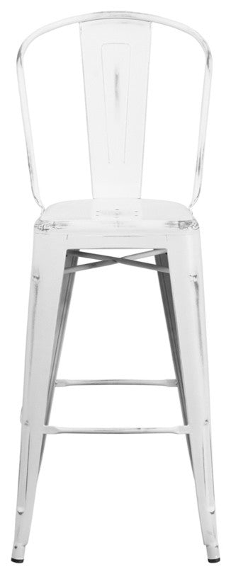 Brimmes 30" Metal Barstool Distressed White With Curved Vertical Slat