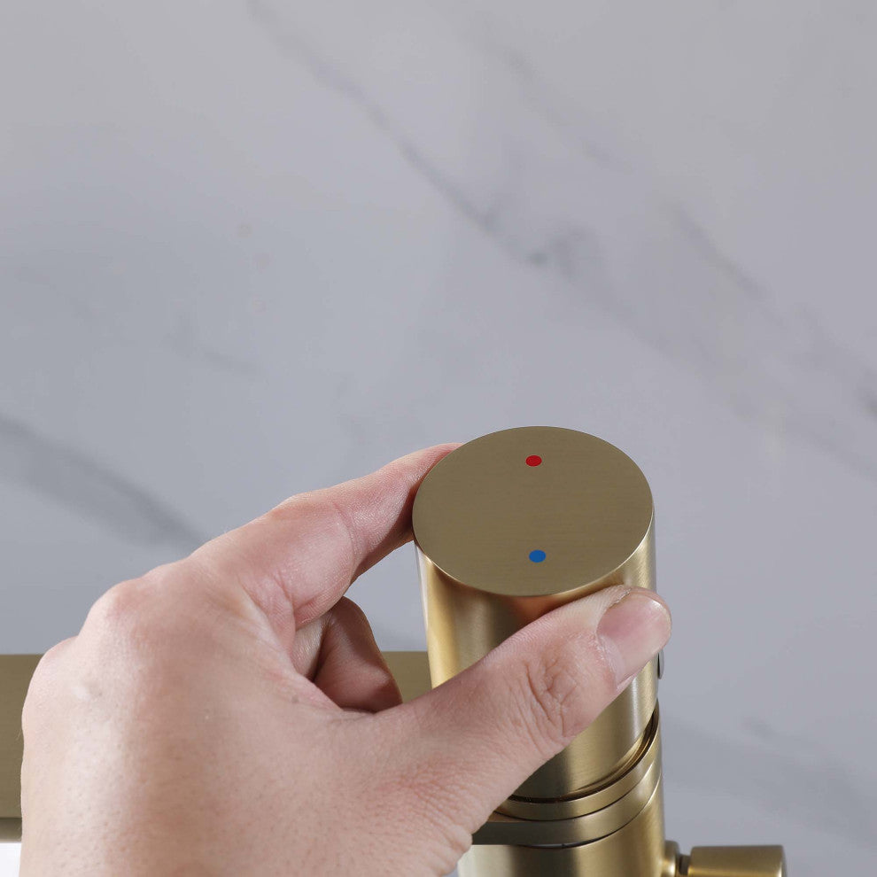 Floor Mounted Tub Spout With Handshower, Brushed Gold